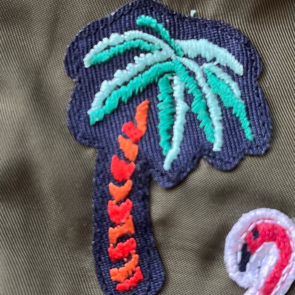 Tommy Hilfiger Bomber Jacket / Girl XS (4-5) / Olive Green / Palm🌴, Flamingo🦩 - Picture 8 of 13